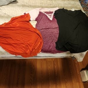3 Woman's Thin T-shirts Orange, Purple/White, Black. Very Light Clothing
